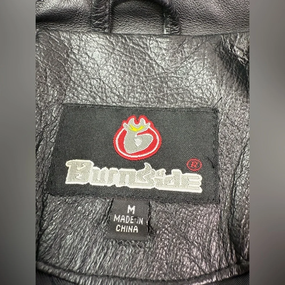 Burnside Vintage Black 100% Leather Button Front Winter Coat Size Medium